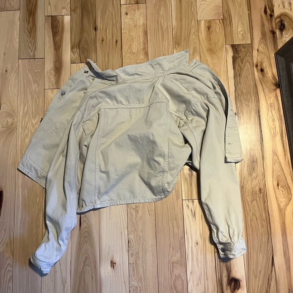 Topshop Oversized Denim Jacket Beige Long Sleeve Cropped Collared Bomber - Picture 4 of 7